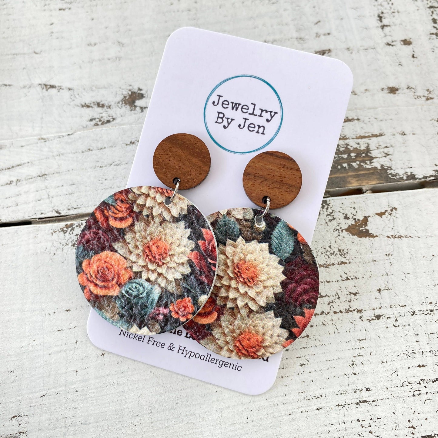 Wood Stud Earring: Autumn Array of Flowers Earrings