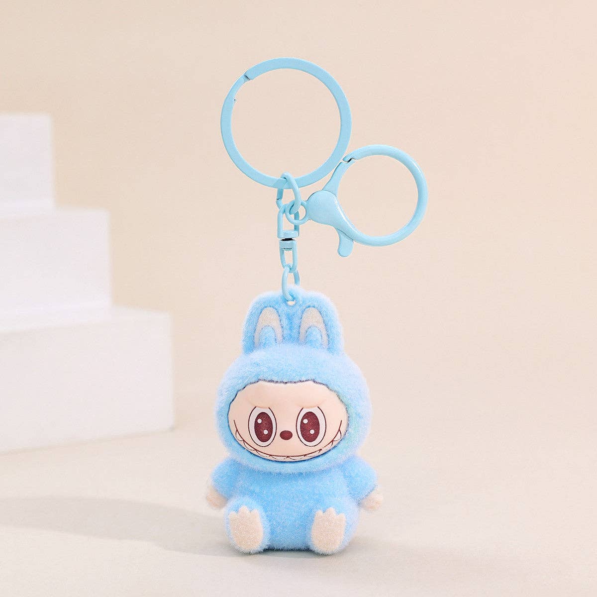 Flocking cute monster keychain labubu pendant school gift