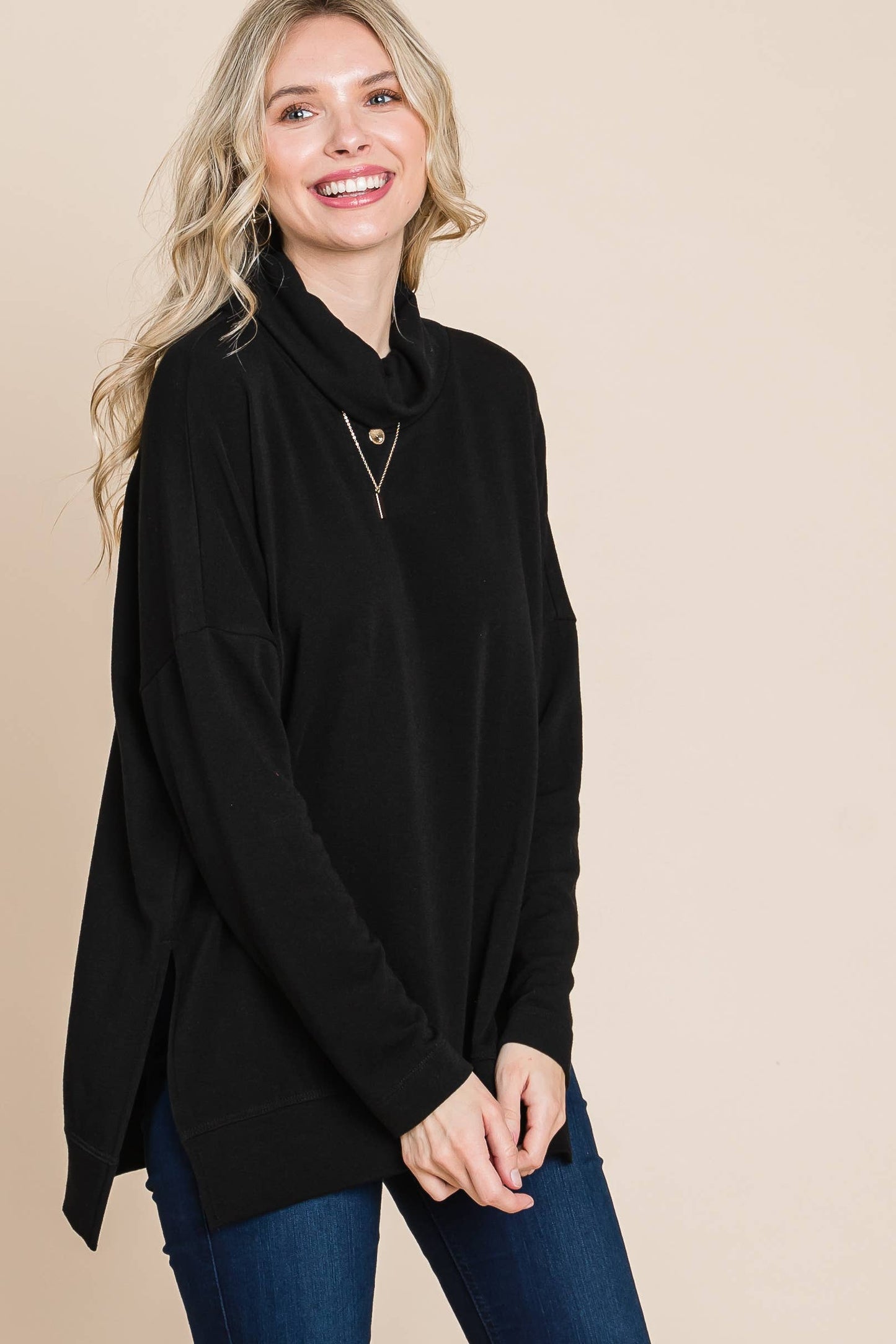 Two Tone Cowl Neck Pullover top