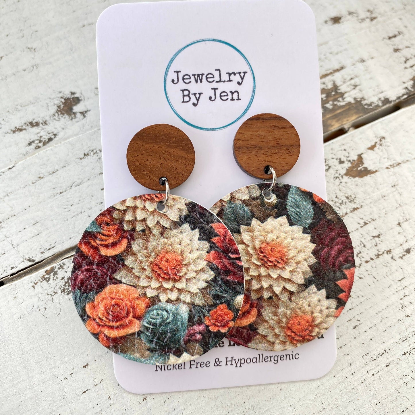 Wood Stud Earring: Autumn Array of Flowers Earrings