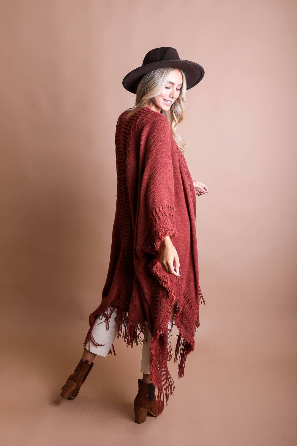 Open Frayed Border Bohemian Ruana