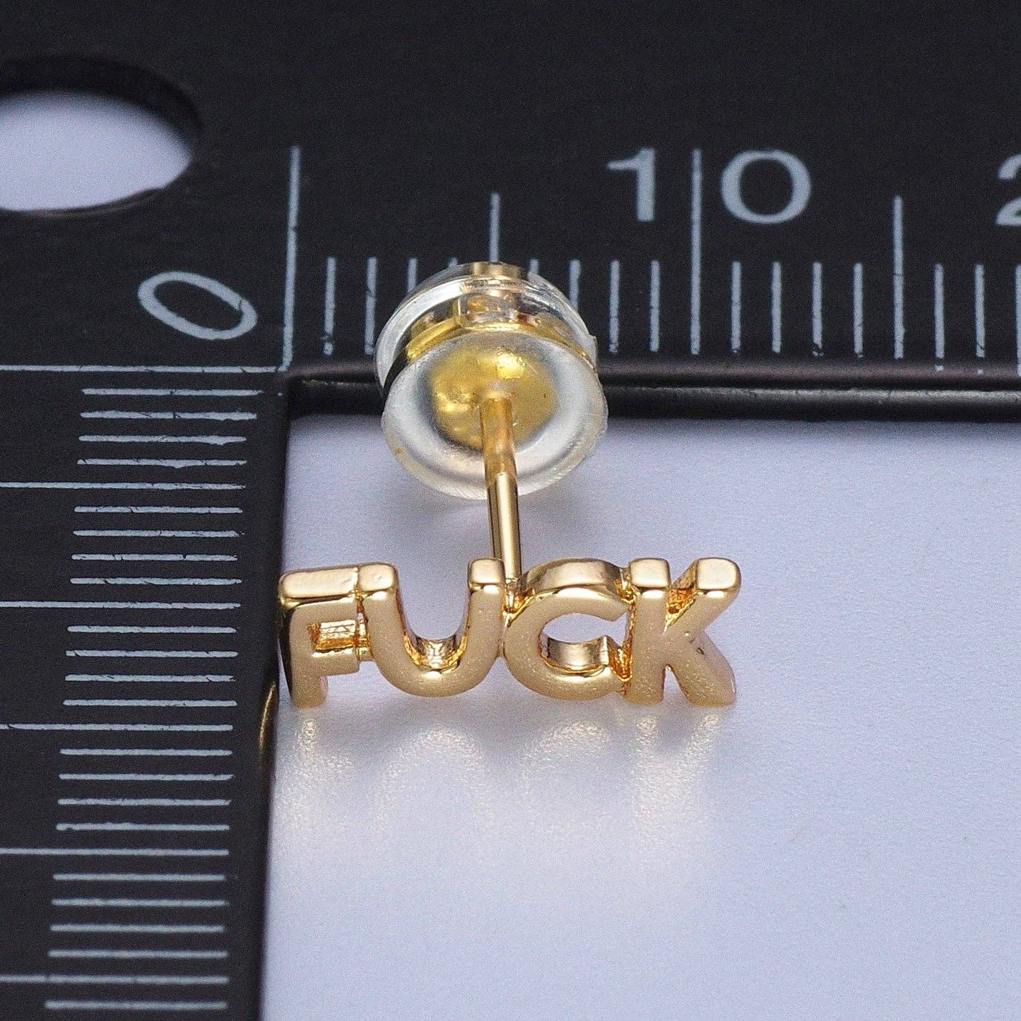 Dainty 16K Gold Filled "FUCK" Script Stud Earrings