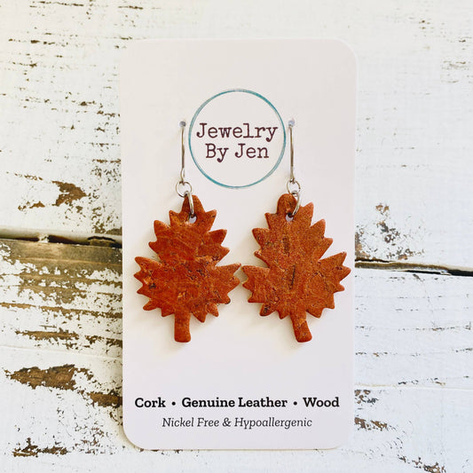 Leaf Earrings: Rust Cork