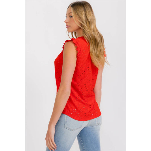 EYELET RUFFLE TANK TOP