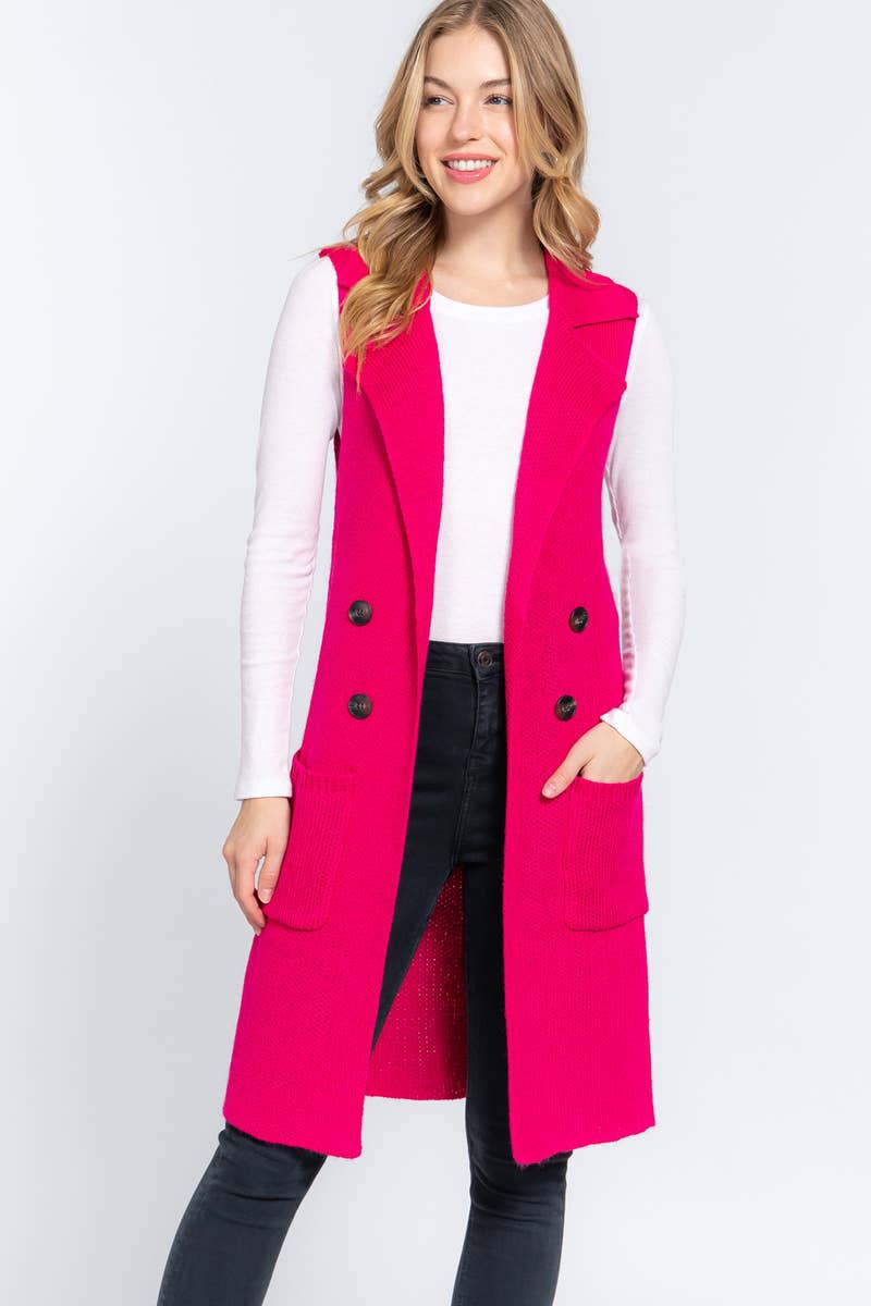 Notched Collar With Side Pocket Long Sweater