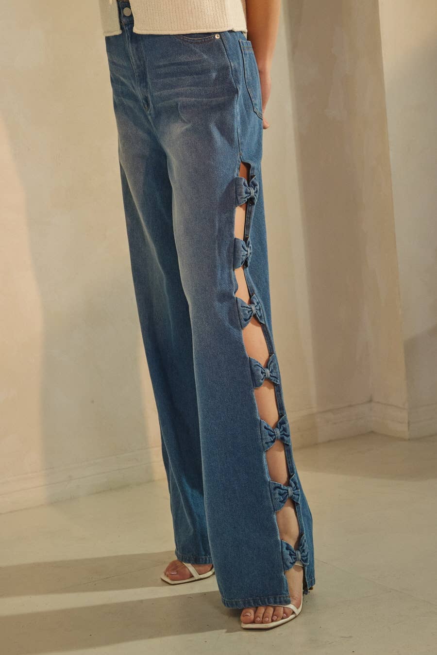 Oddi Bow Cut Out Wide Leg Jeans
