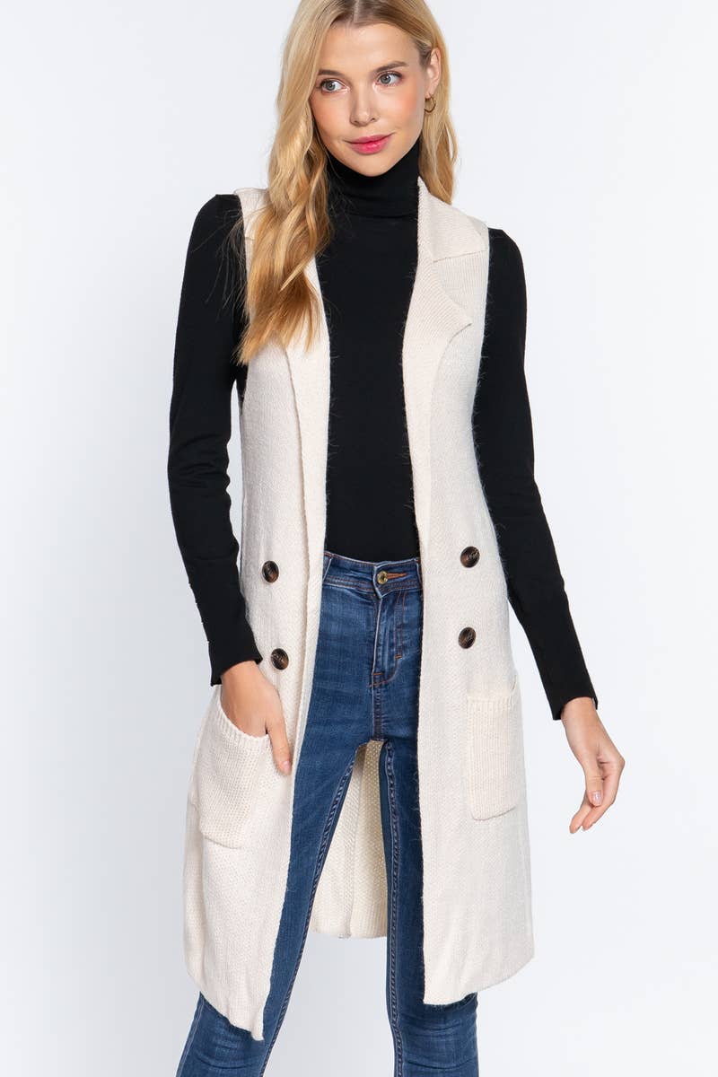 Notched Collar With Side Pocket Long Sweater