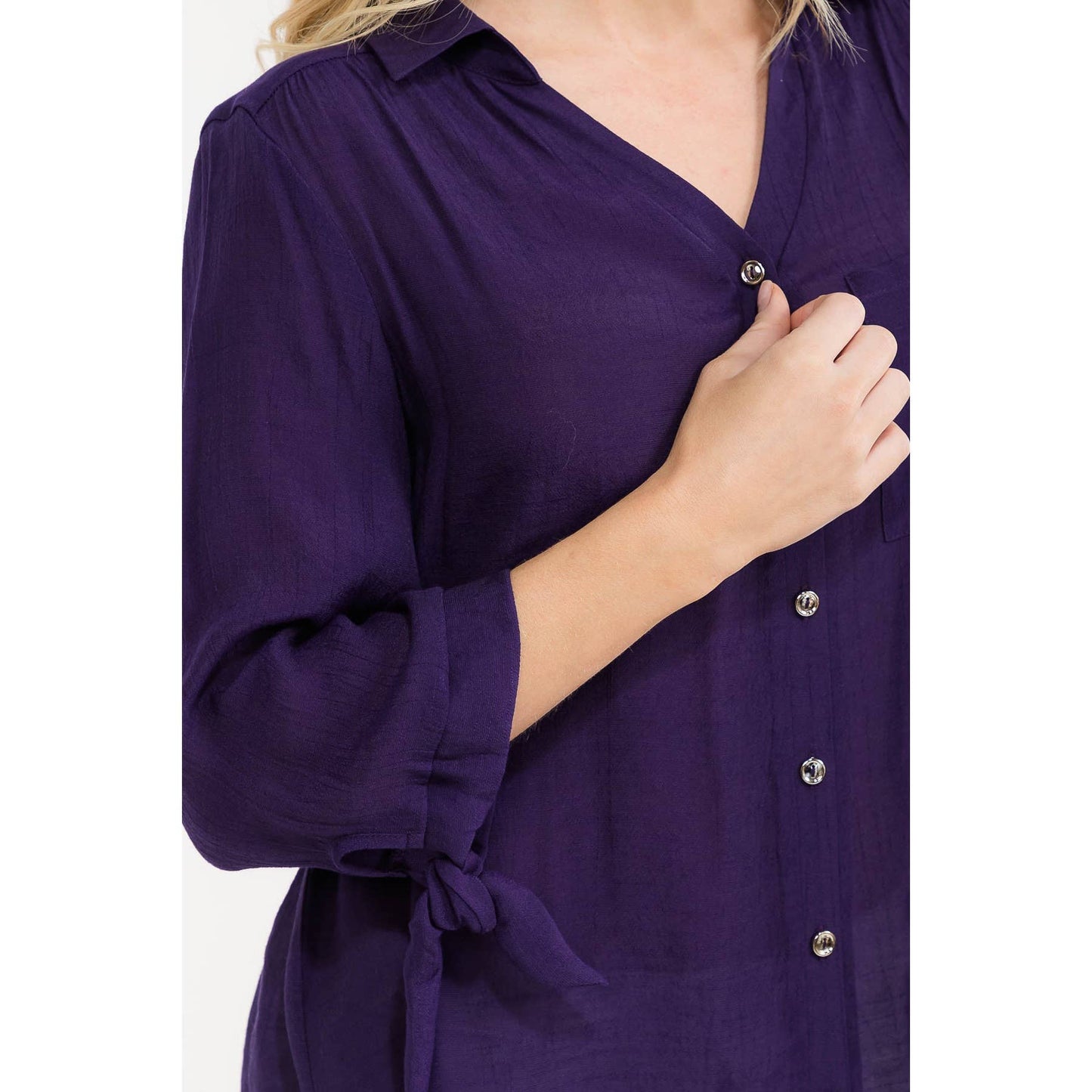 PAPAYA GAUZE COLLAR TIE SLEEVE SHIRT