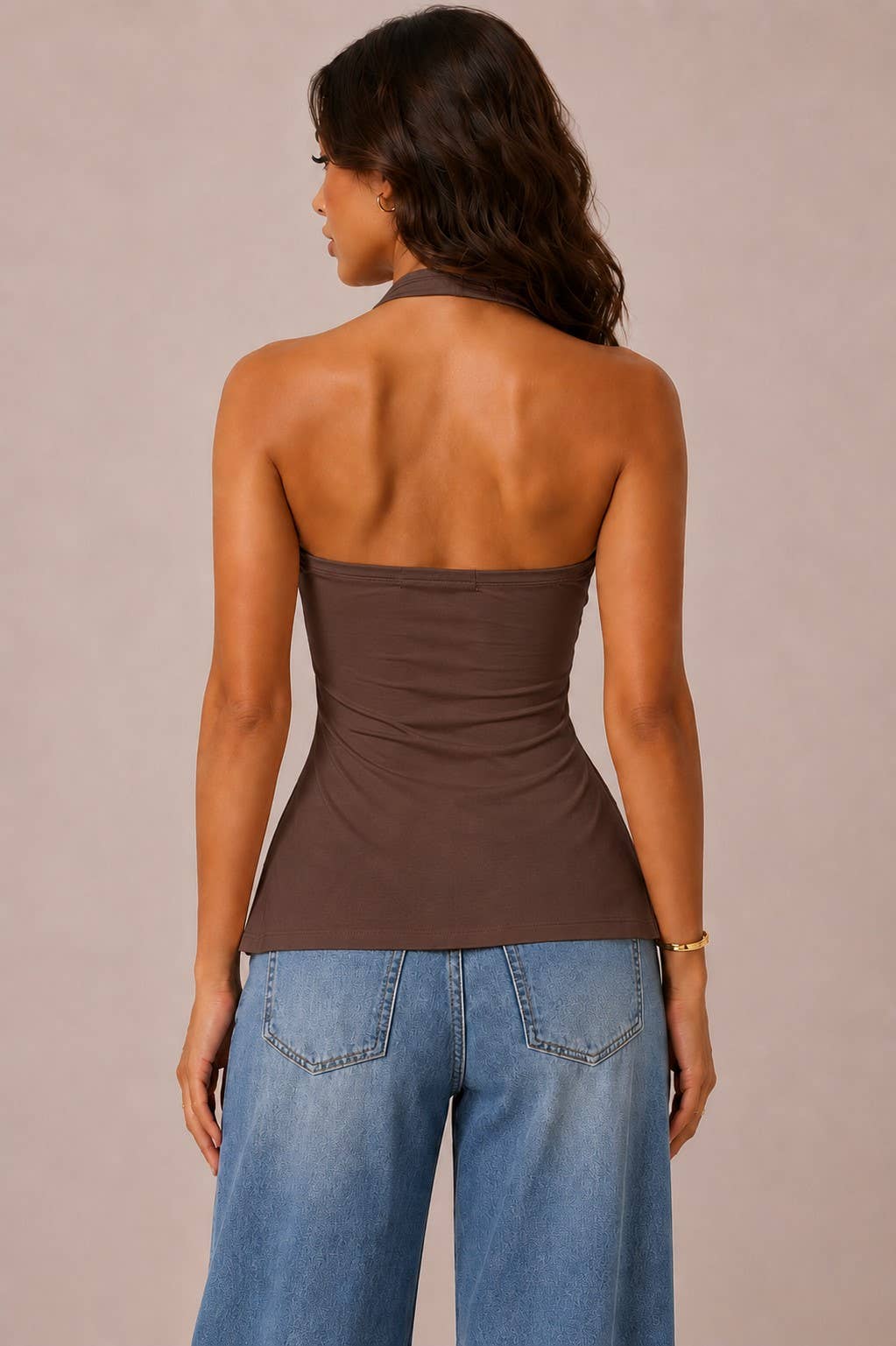 JK57113 - HALTER NECK STARFISH BUCKLE TRIM TANK TOP