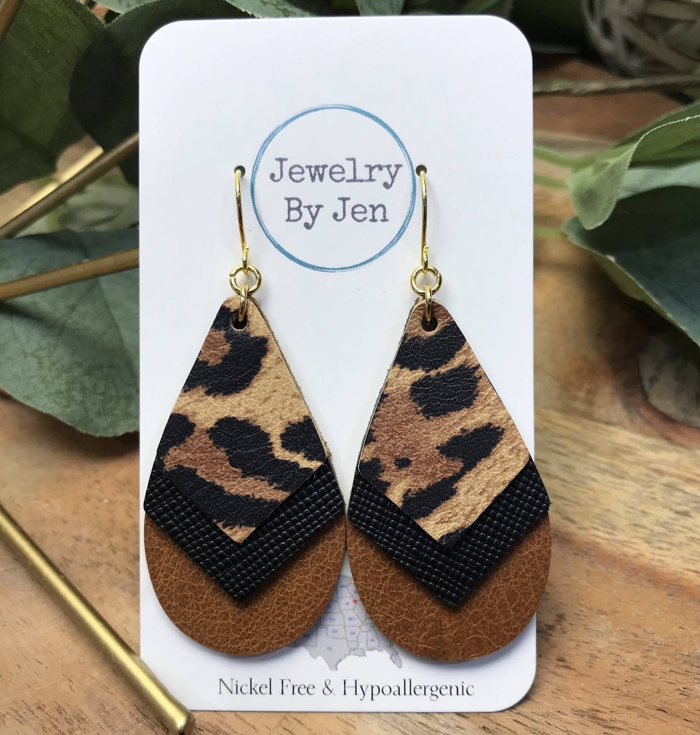 Triple Stacked Teardrop: Cheetah, Black & Cognac