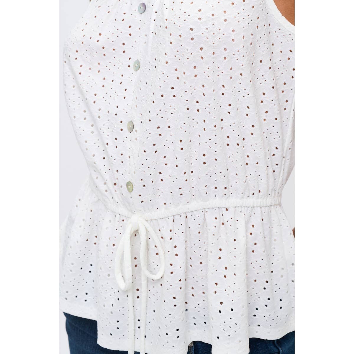 EYELET TIE PEPLUM WEAR TO WORK TOP