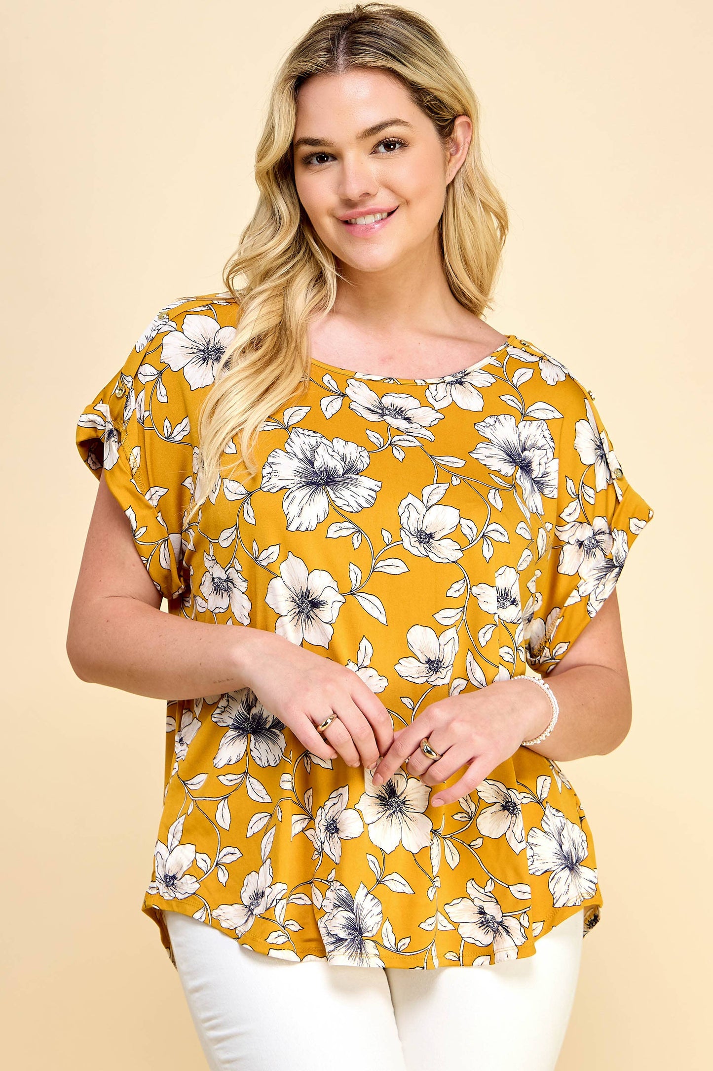 PLUS SIZE SHORT SLEEVE DOLMAN YELLOW BLOUSE