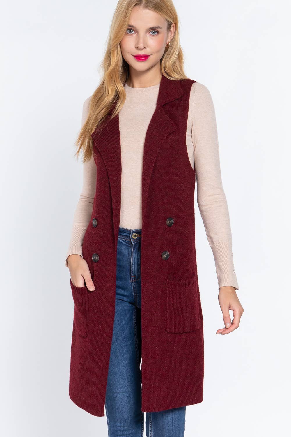 Notched Collar With Side Pocket Long Sweater
