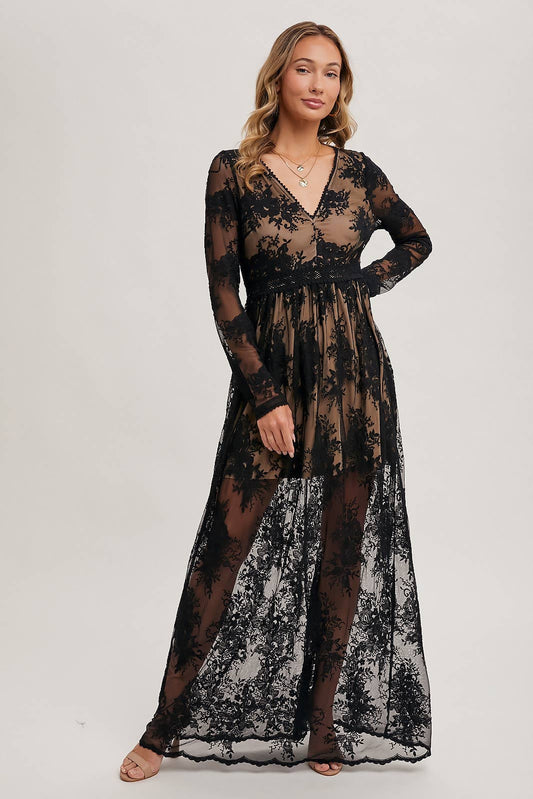BOHO LACE V-NECK MAXI DRESS
