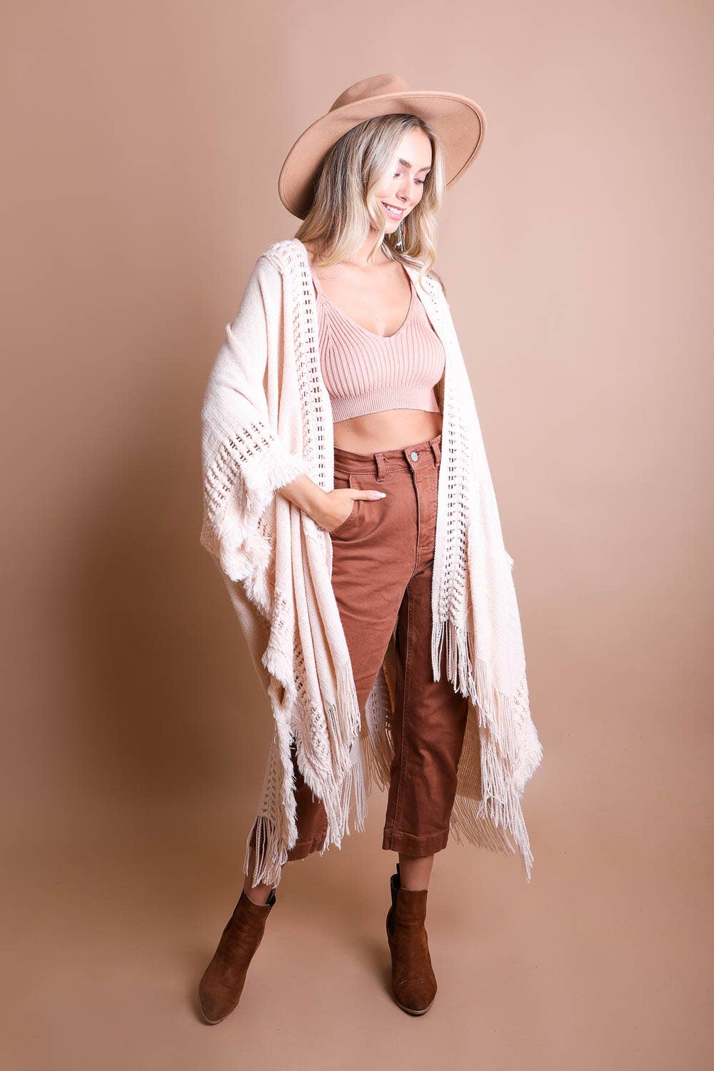 Open Frayed Border Bohemian Ruana