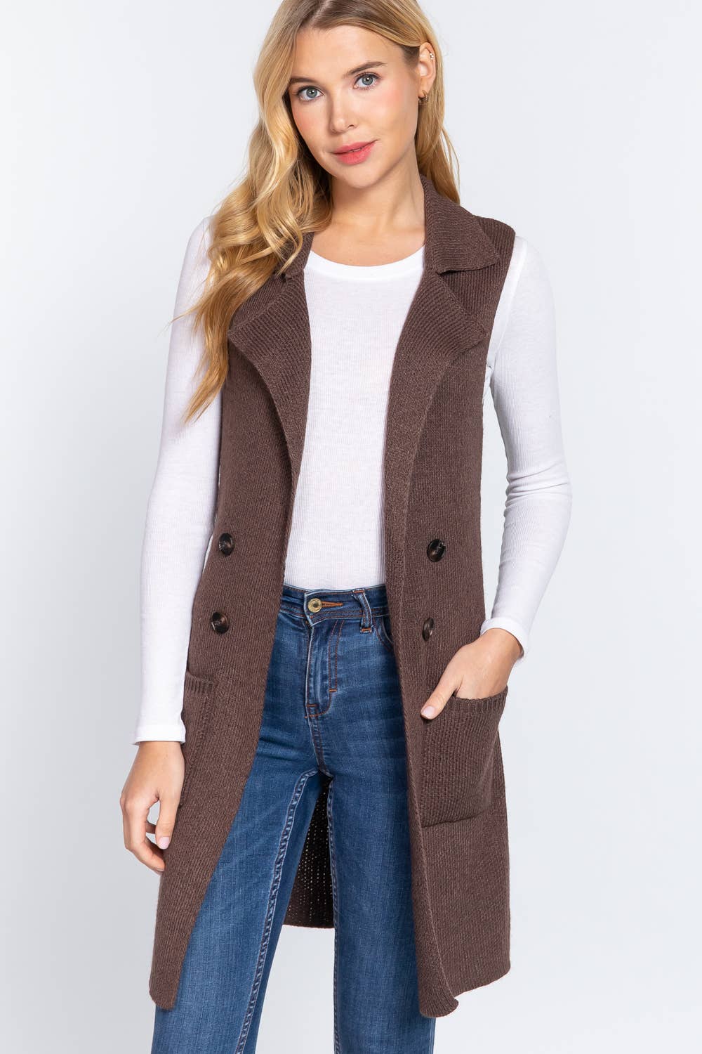 Notched Collar With Side Pocket Long Sweater
