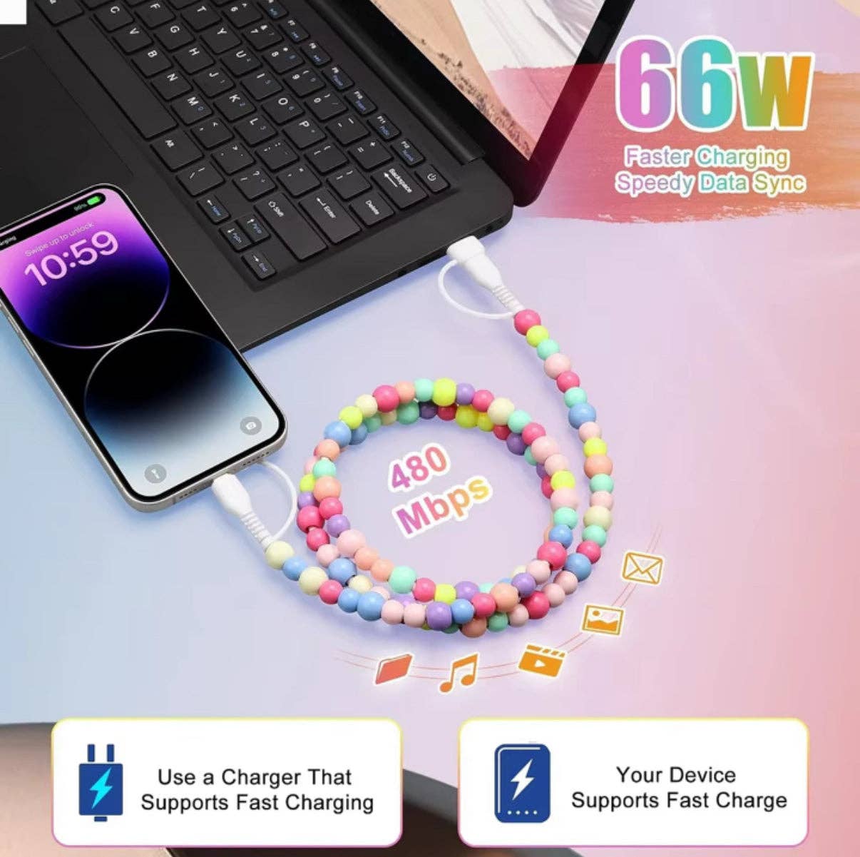 Pink & White Bow Pearl Beaded 4-in-1 Charger