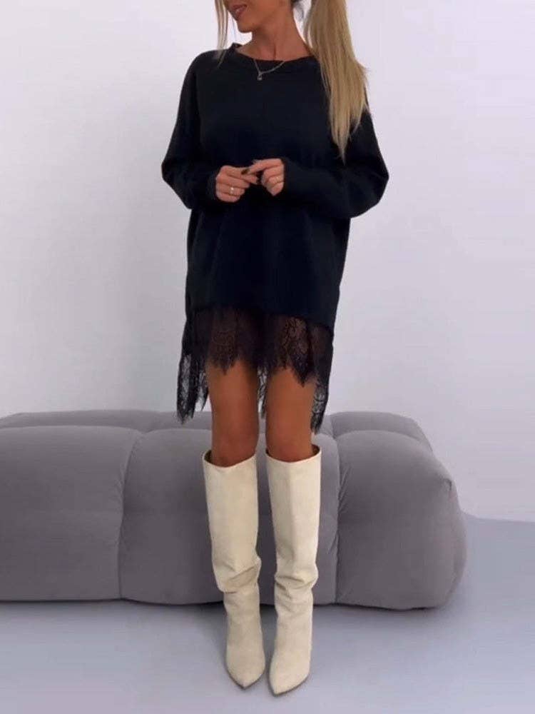 Elegant Lace Sweatshirt Dress