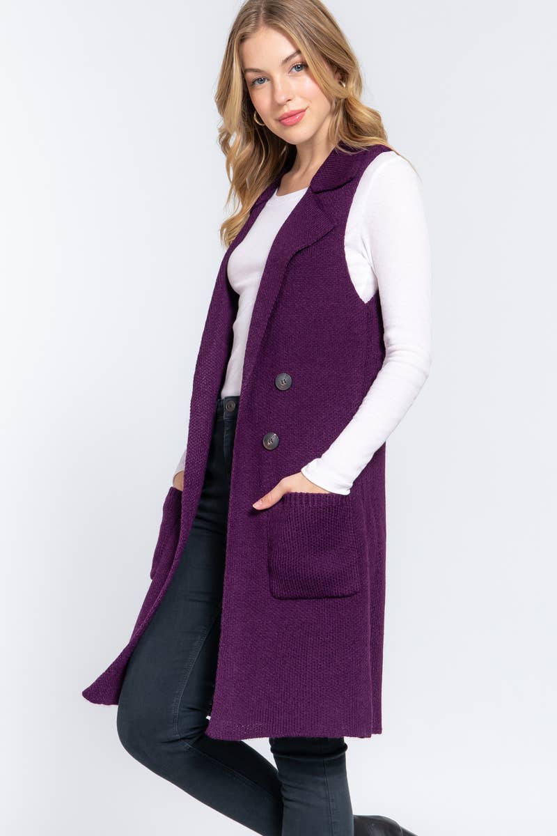 Notched Collar With Side Pocket Long Sweater