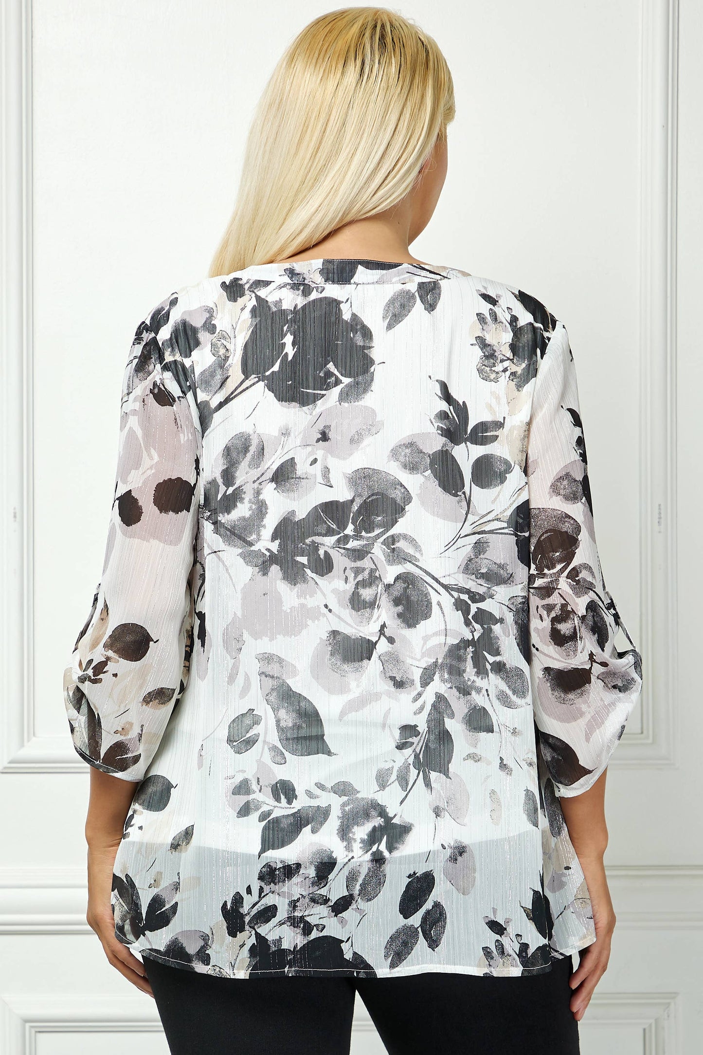 PLUS SIZE RUSHED TAB SLEEVE HENLEY BLOUSE