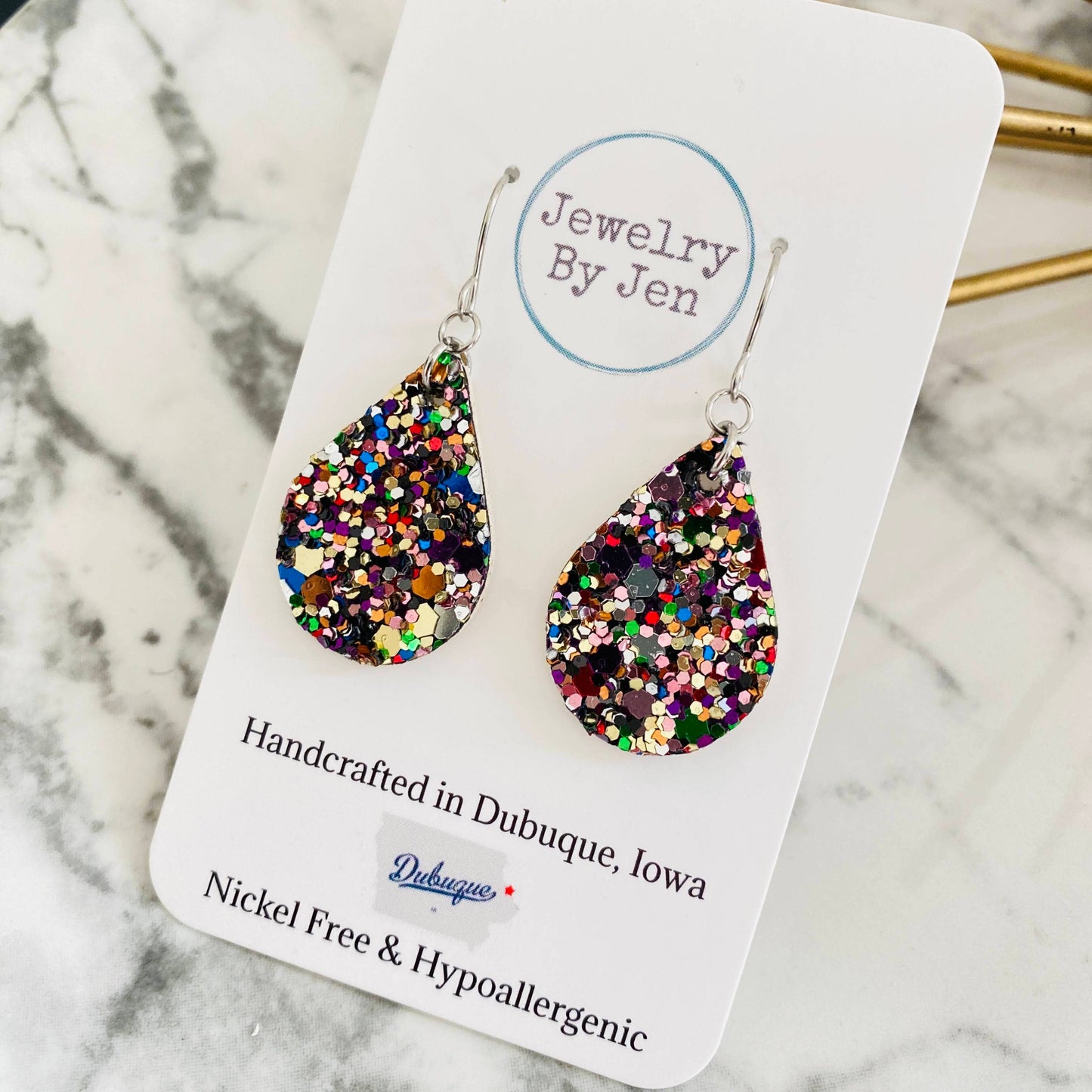 Small Teardrop: Jewel Tone Glitter