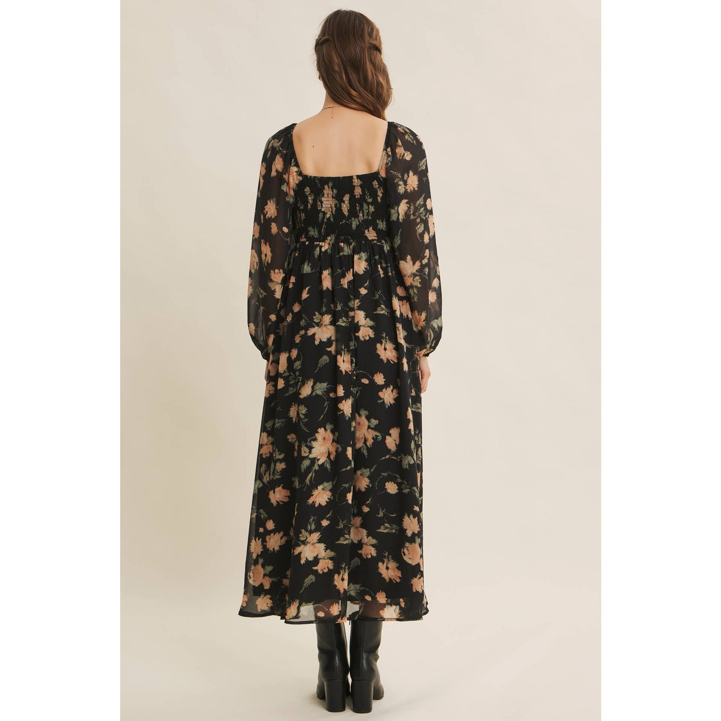 FLORAL CHIFFON MIDI DRESS