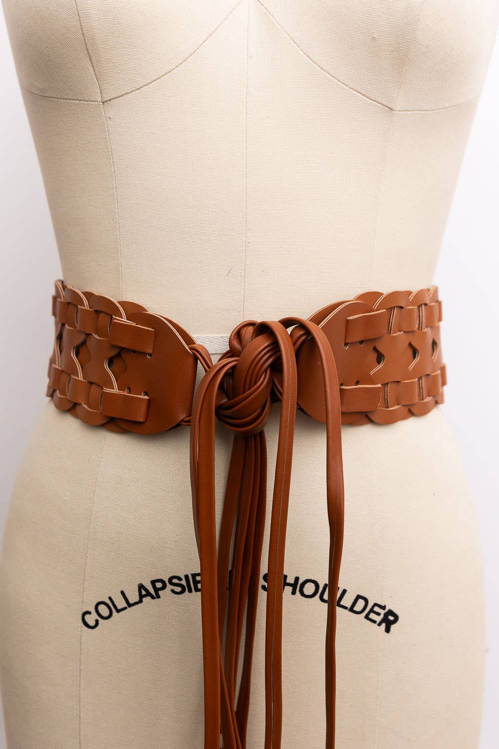 Woven Leather Waist Tie Up Belt