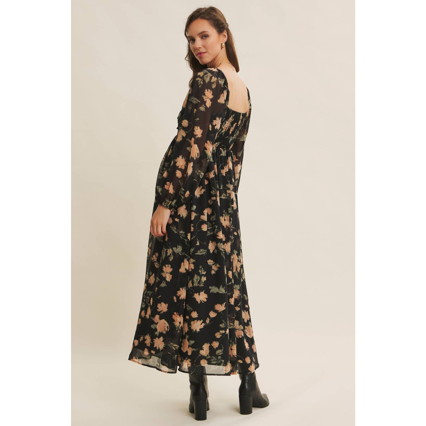 FLORAL CHIFFON MIDI DRESS