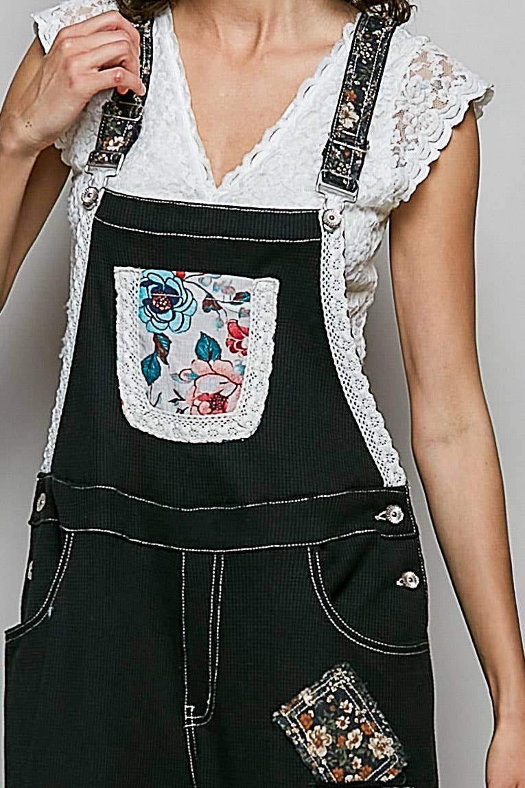 POL Mixed Fabric Wide Leg Overall