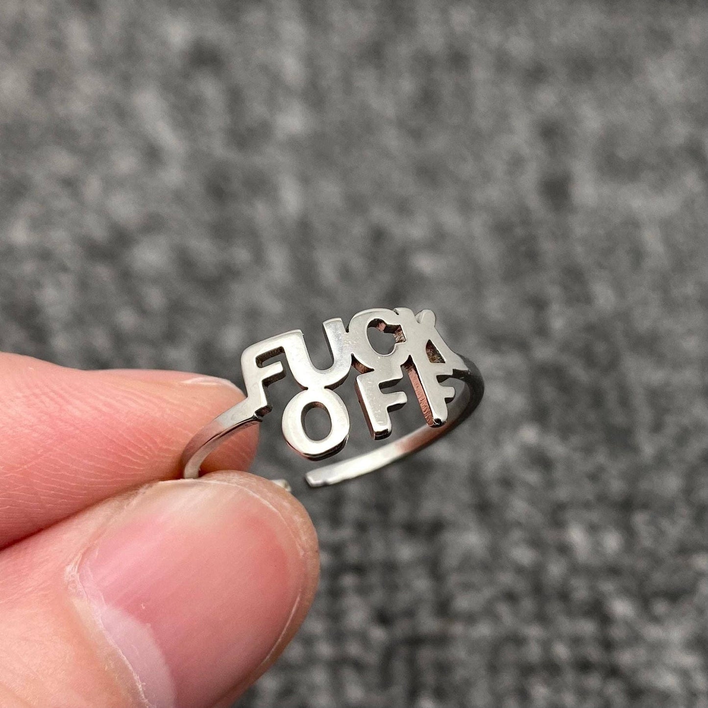 Gold Plated Stainless Steel 'FUCK OFF' Adjustable Ring