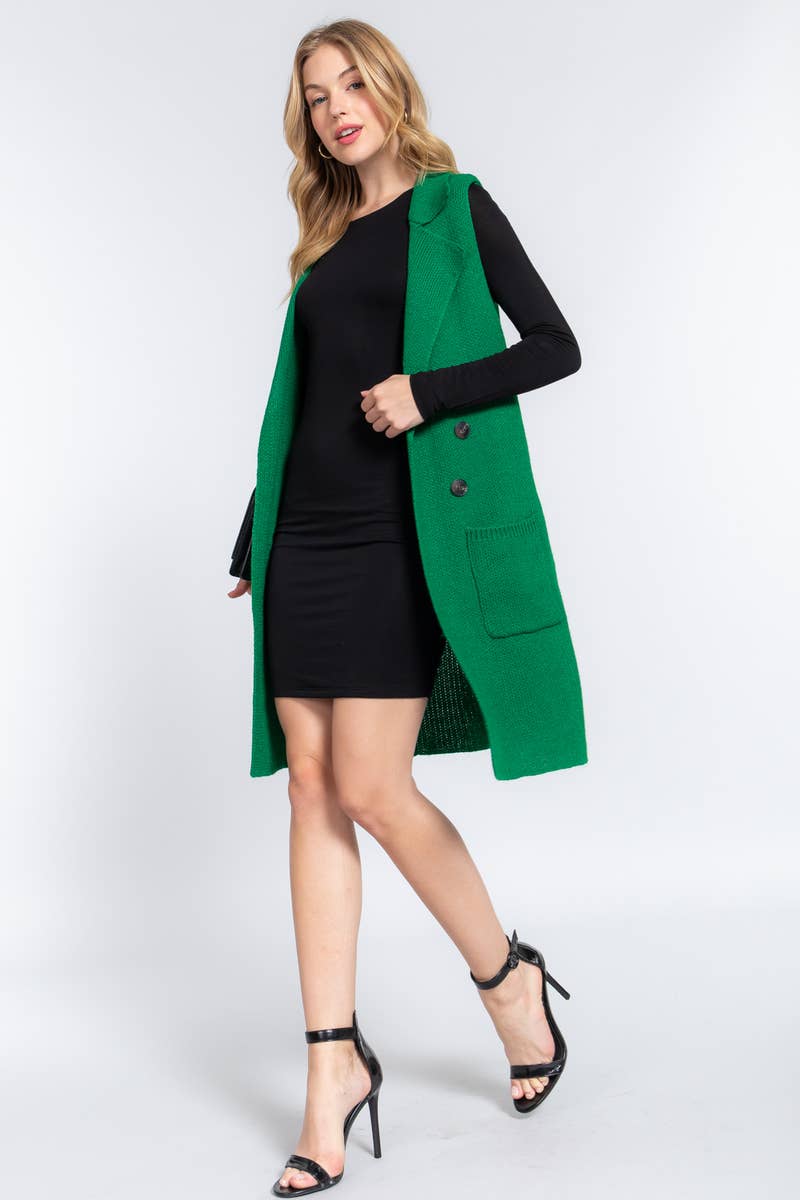 Notched Collar With Side Pocket Long Sweater