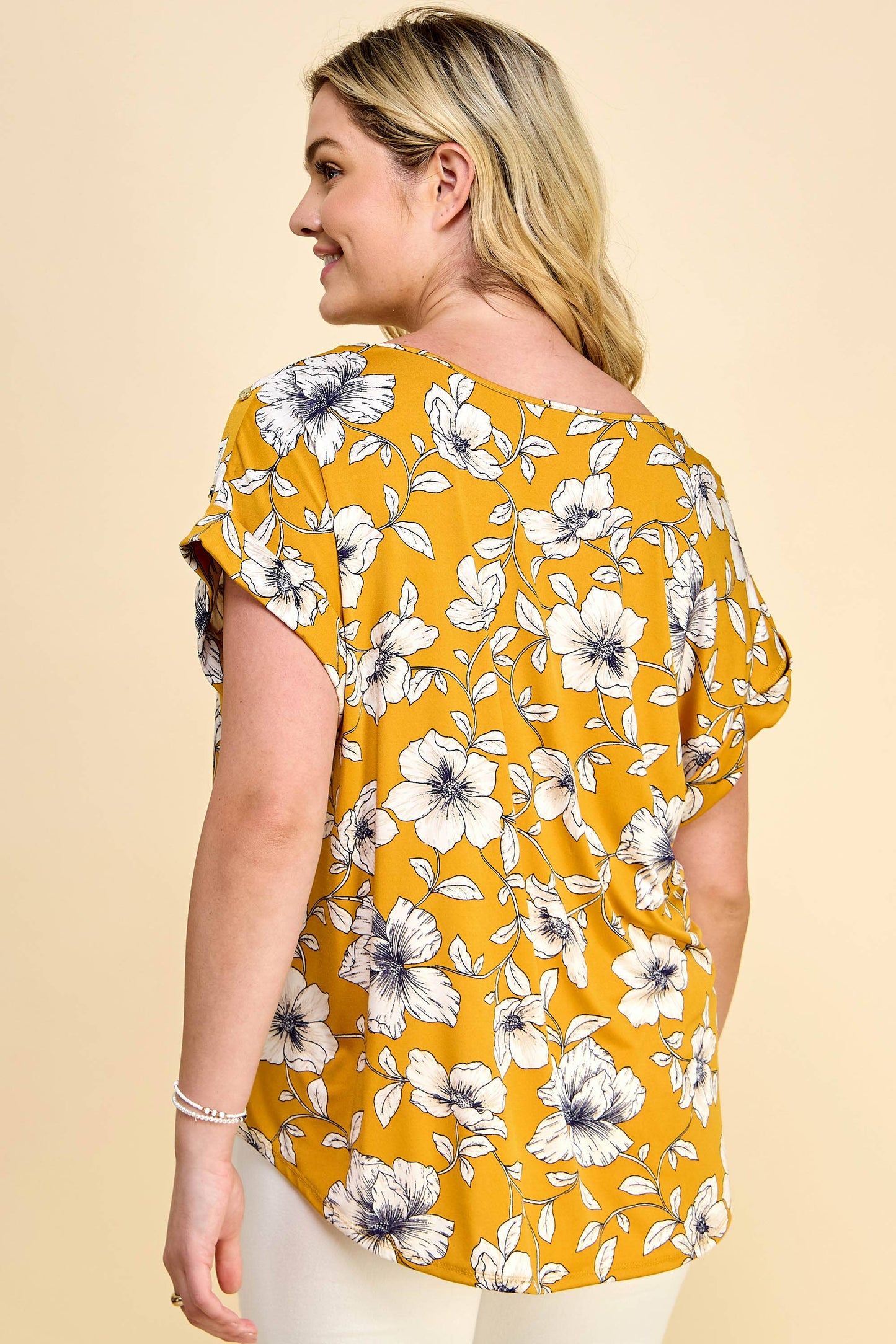 PLUS SIZE SHORT SLEEVE DOLMAN YELLOW BLOUSE