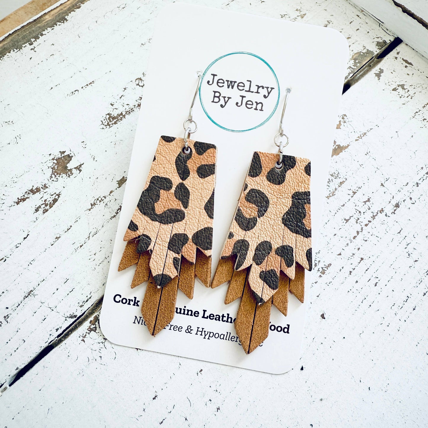 Boho Fringe Earrings: Leopard & Tan