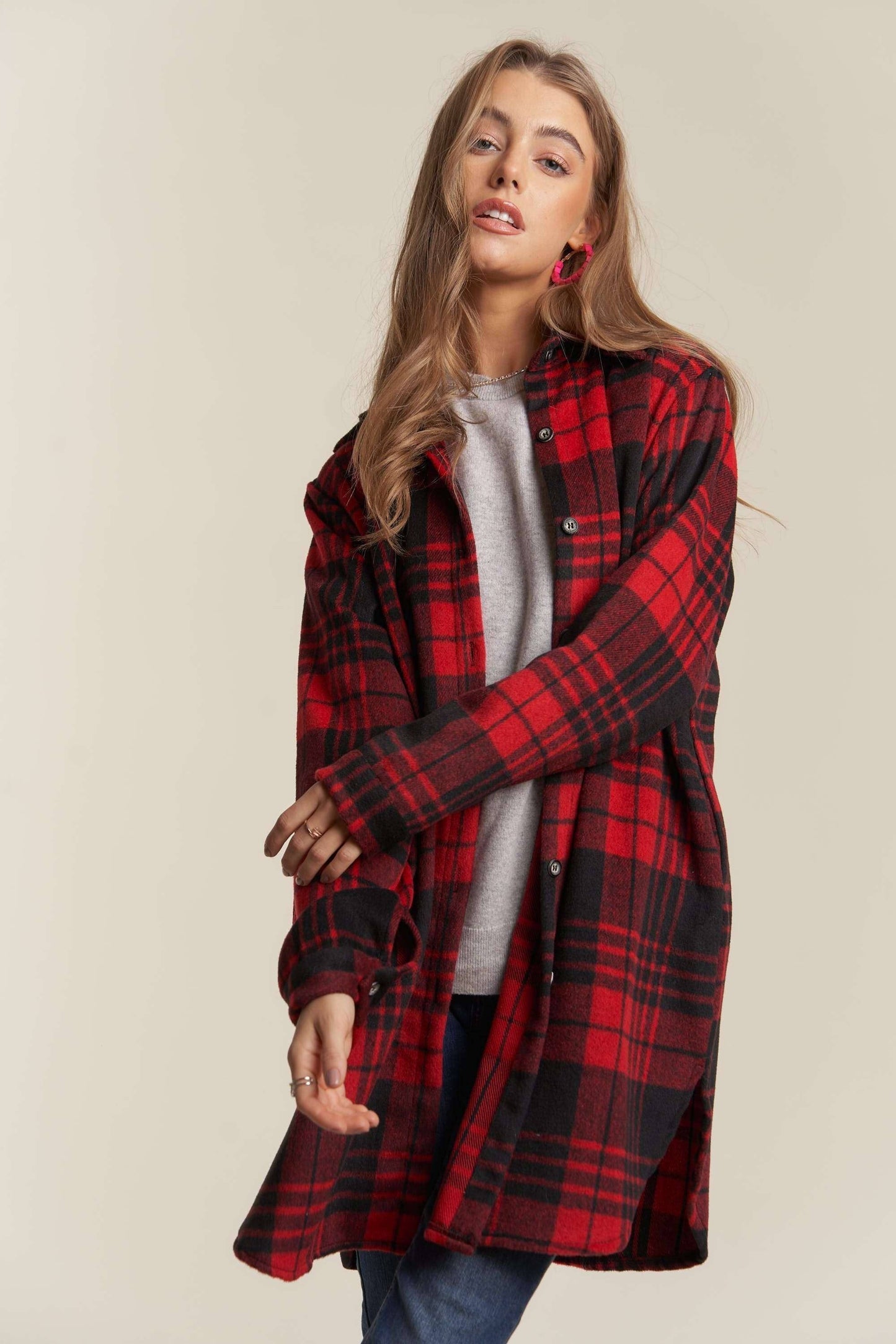 BUTTON DOWN FLANNEL SHACKET POCKETS