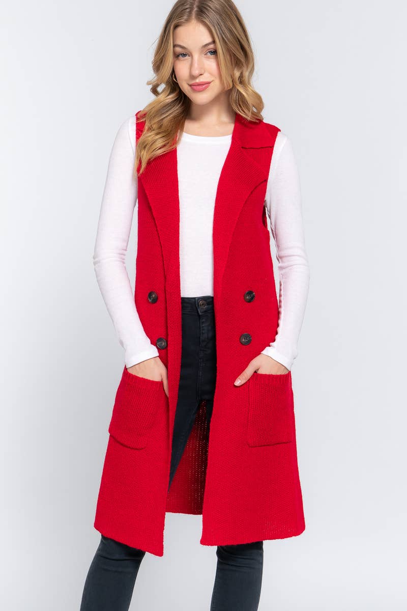 Notched Collar With Side Pocket Long Sweater