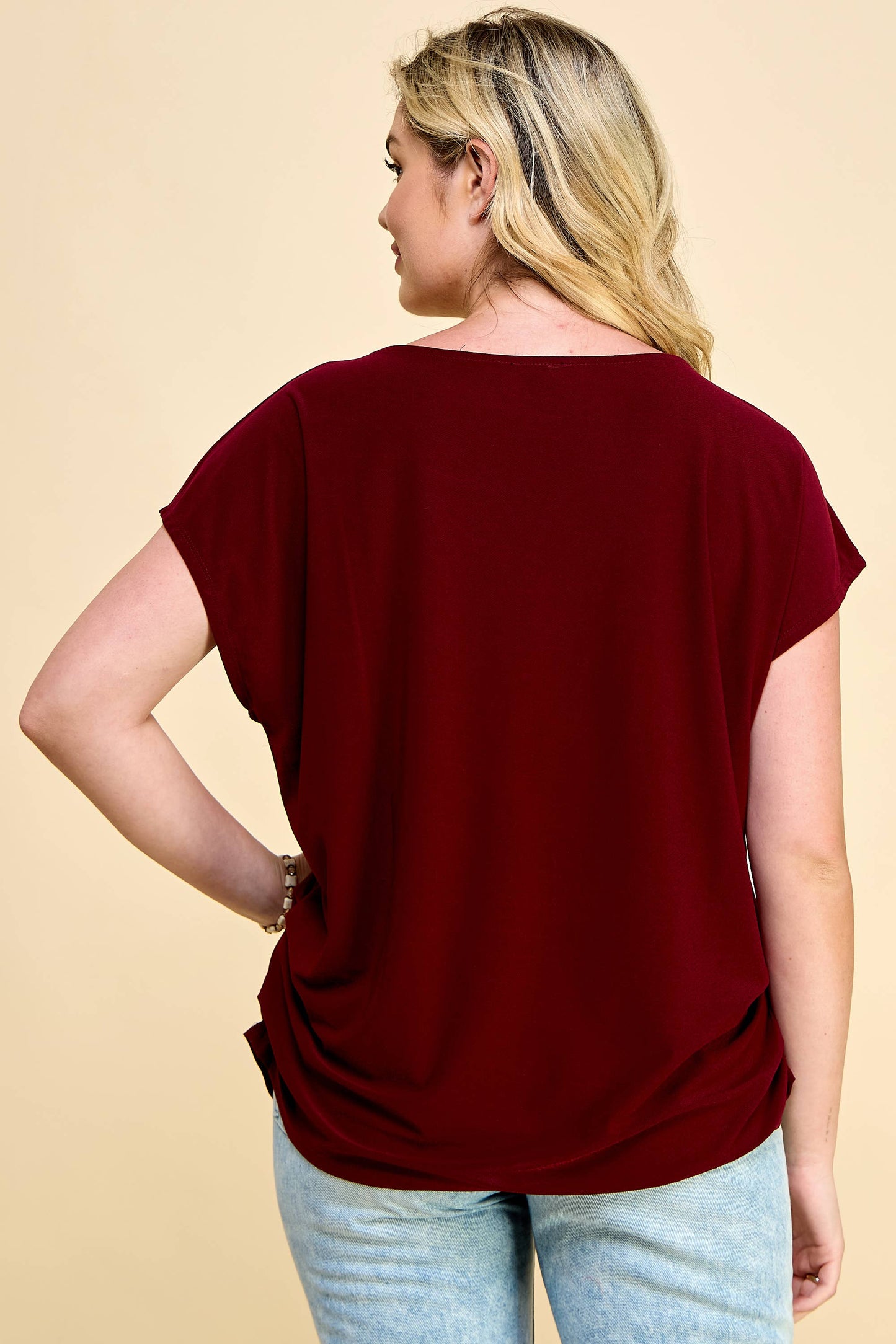 PLUS SIZE GOLD TRIM BAR BROUND NECK TOP