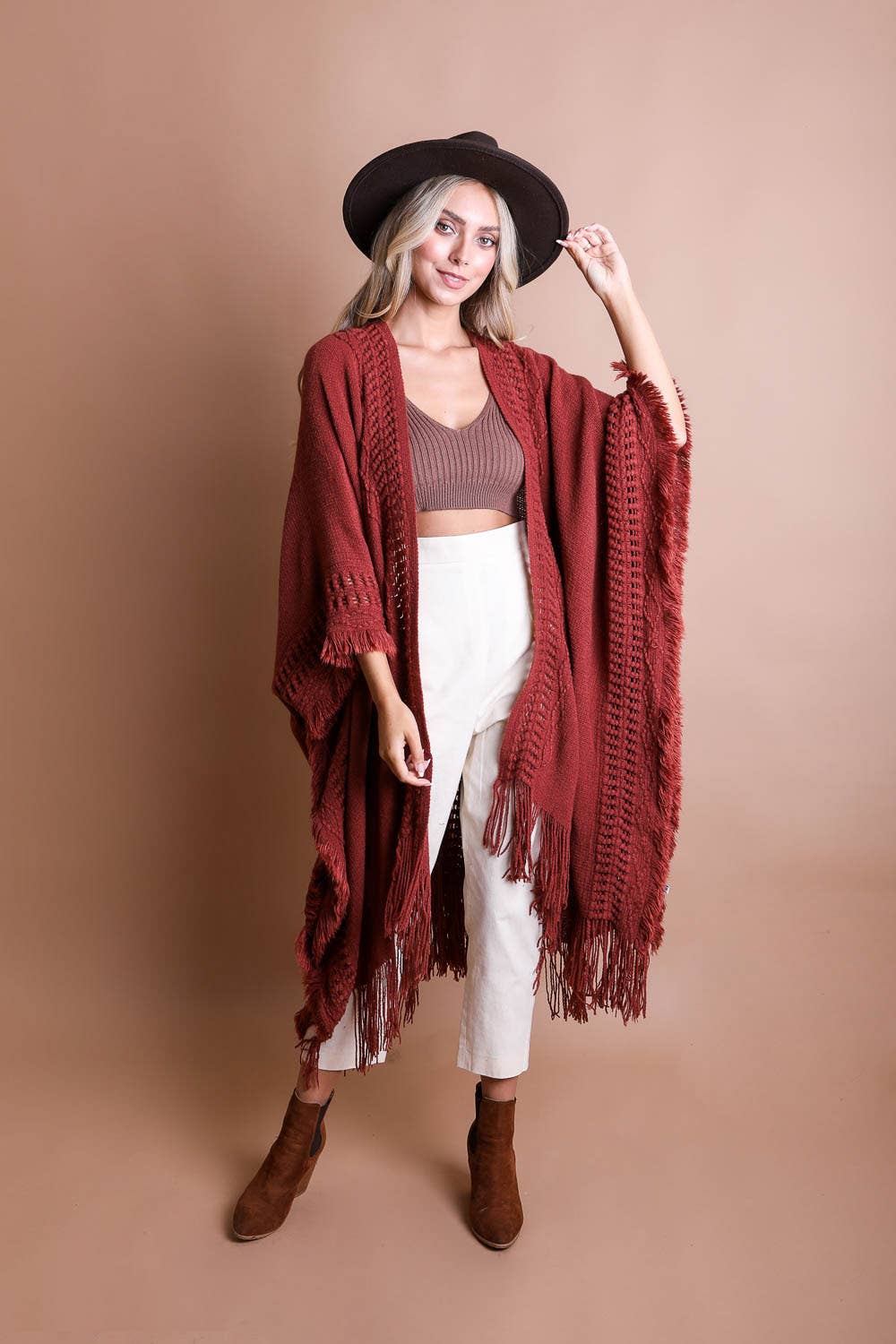 Open Frayed Border Bohemian Ruana