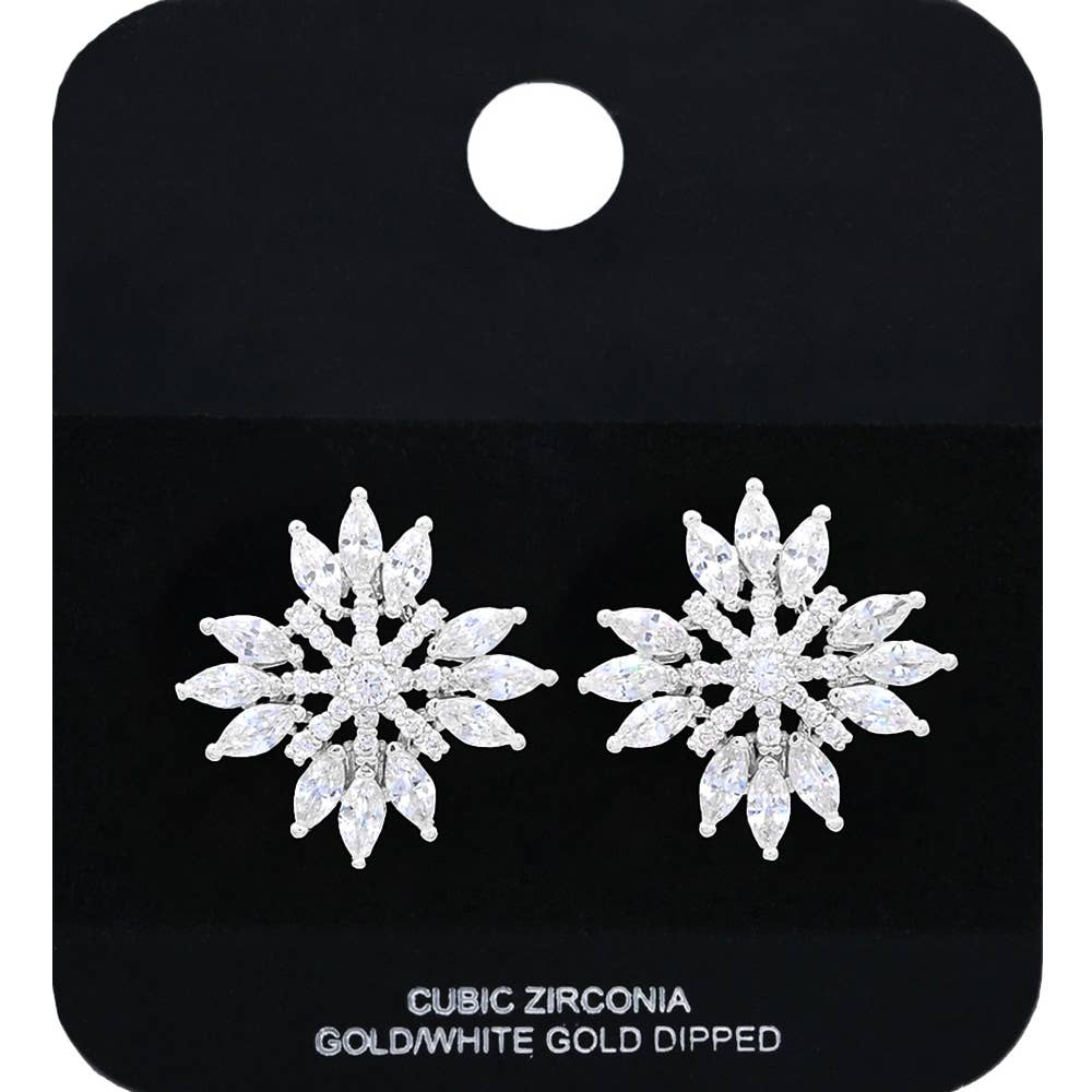 Gold Dipped Radiant CZ Stone Snowflake Stud Earrings