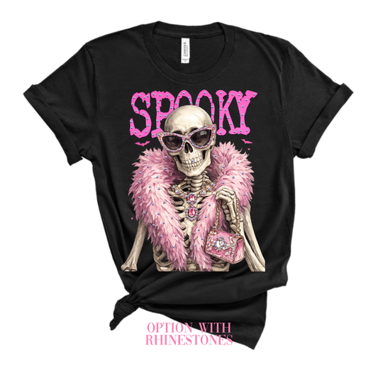 Spooky Skeleton Blingy Rhinestone Graphic Tee