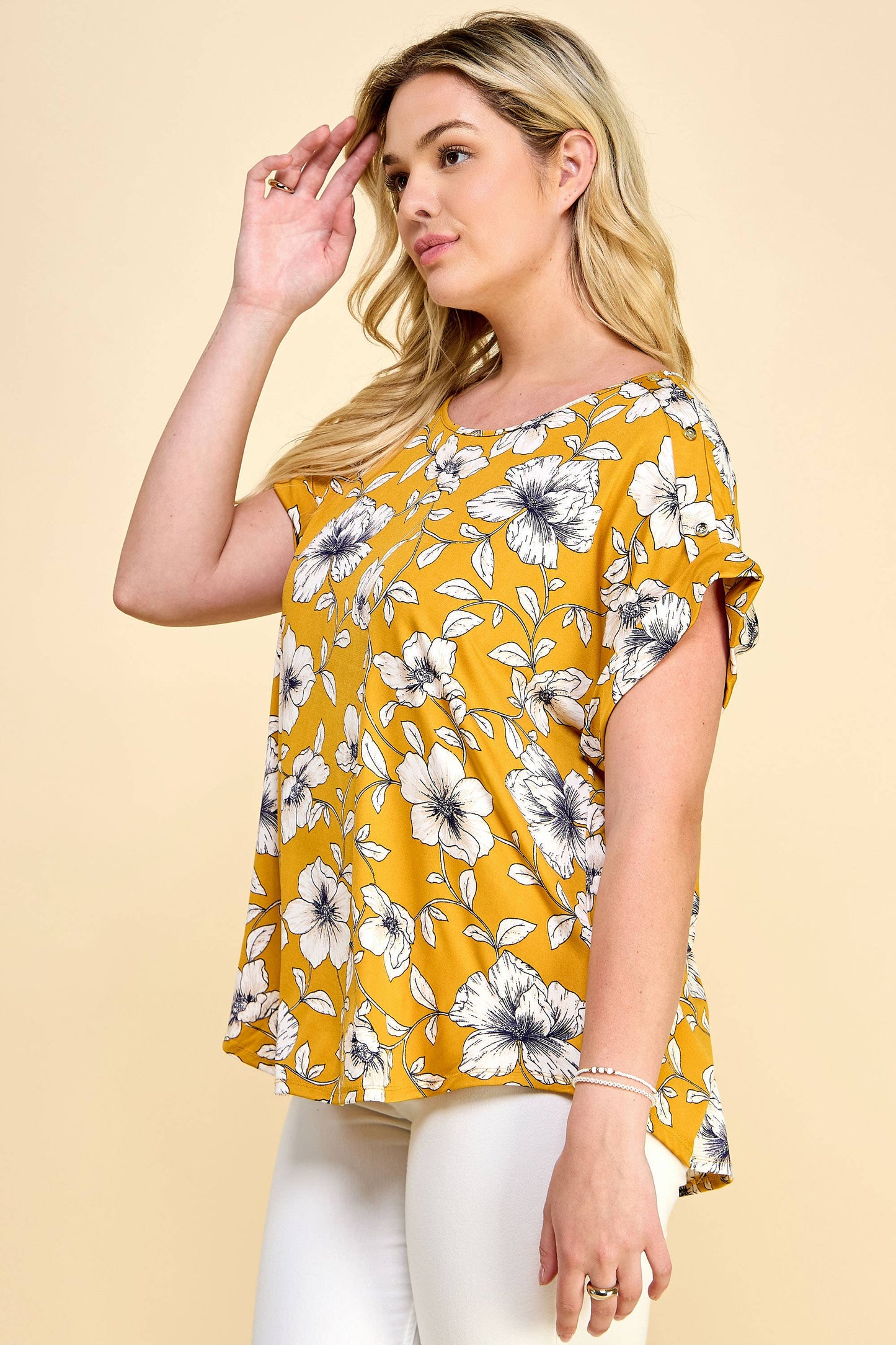 PLUS SIZE SHORT SLEEVE DOLMAN YELLOW BLOUSE