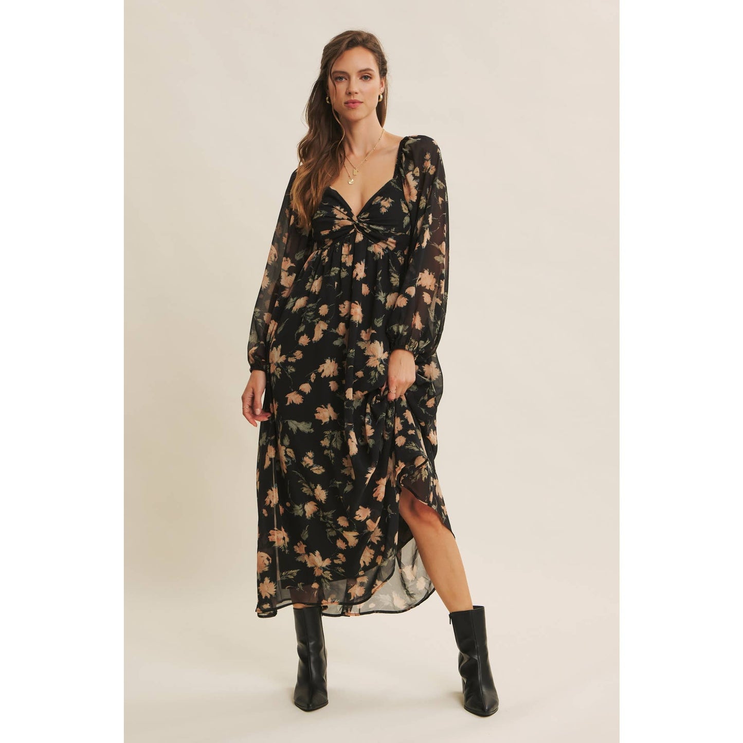 FLORAL CHIFFON MIDI DRESS