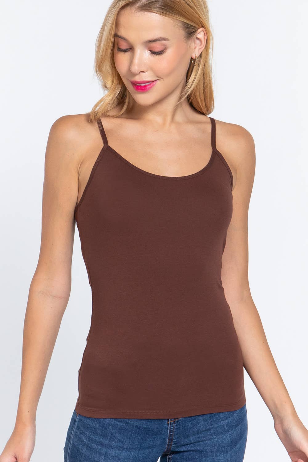 Fitted Cropped Cami Tank W/ Adjustable Spaghetti Stra