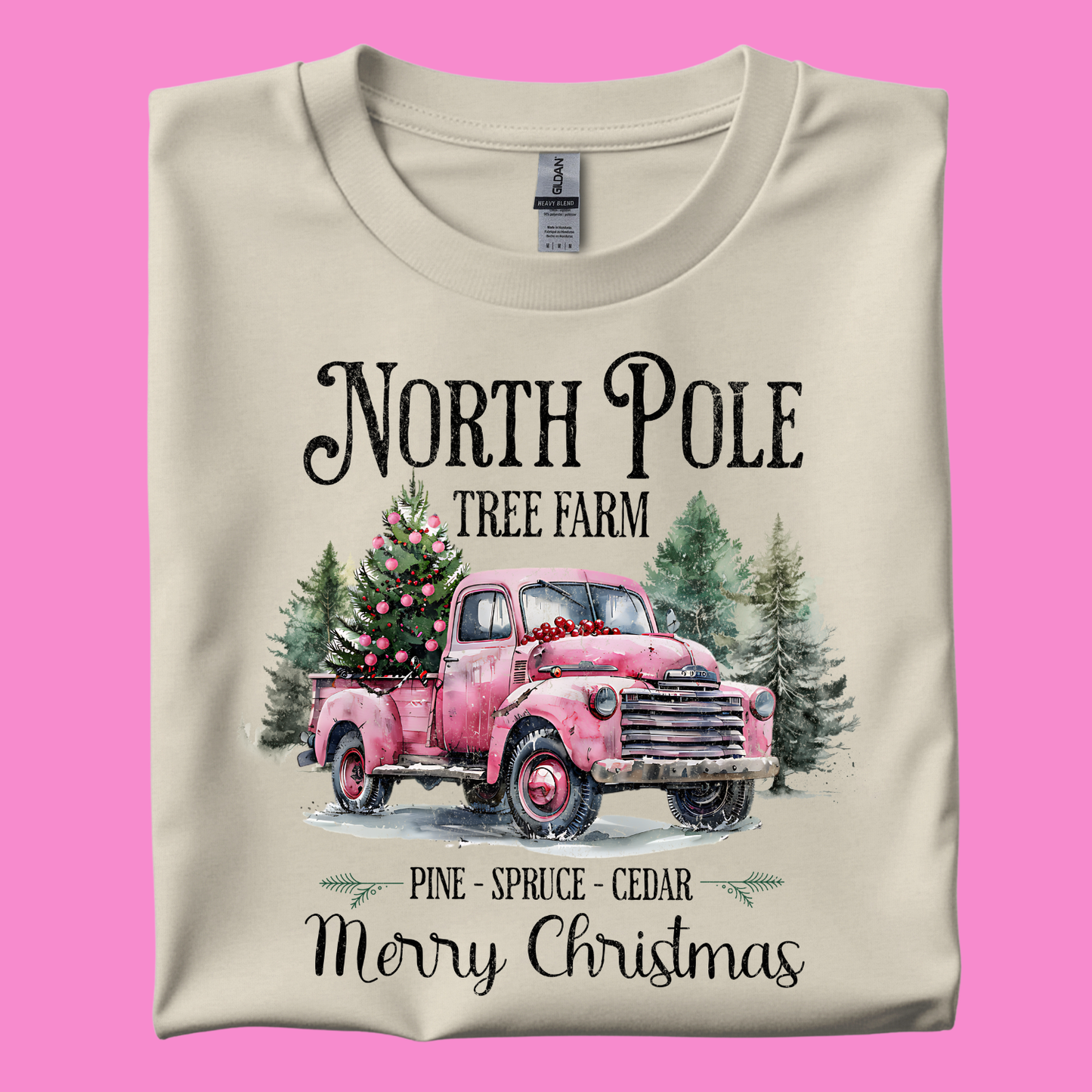 North pole Christmas Pink truck tshirt