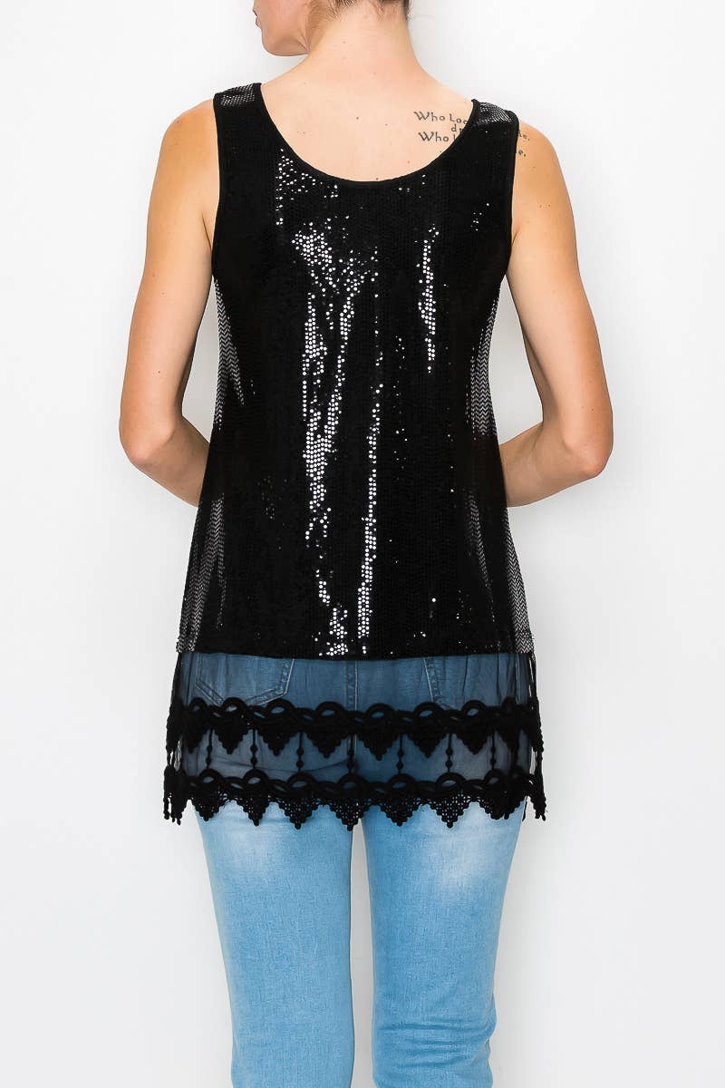 SPARKLY TANK LACE LAYER BLACK