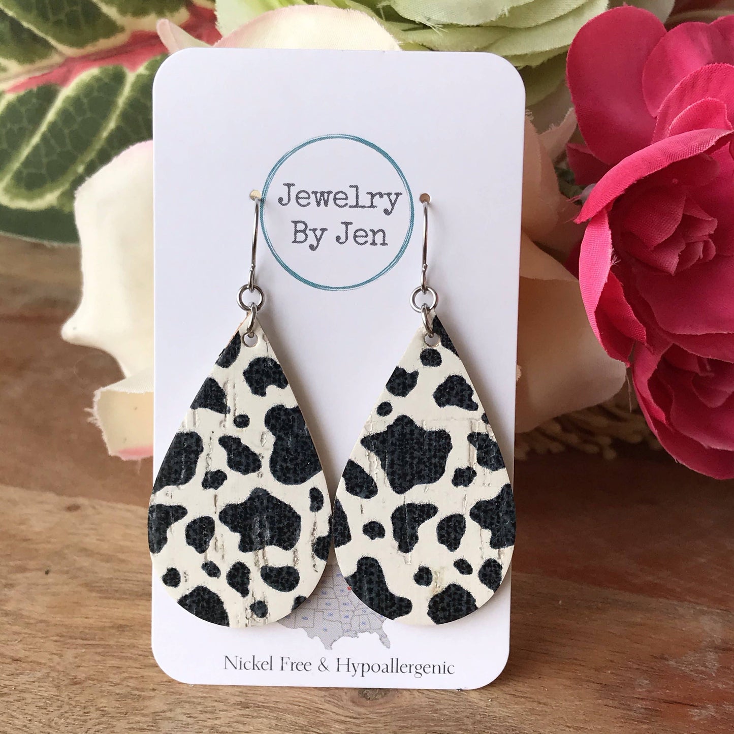 Medium Teardrop: Cow Print Earring