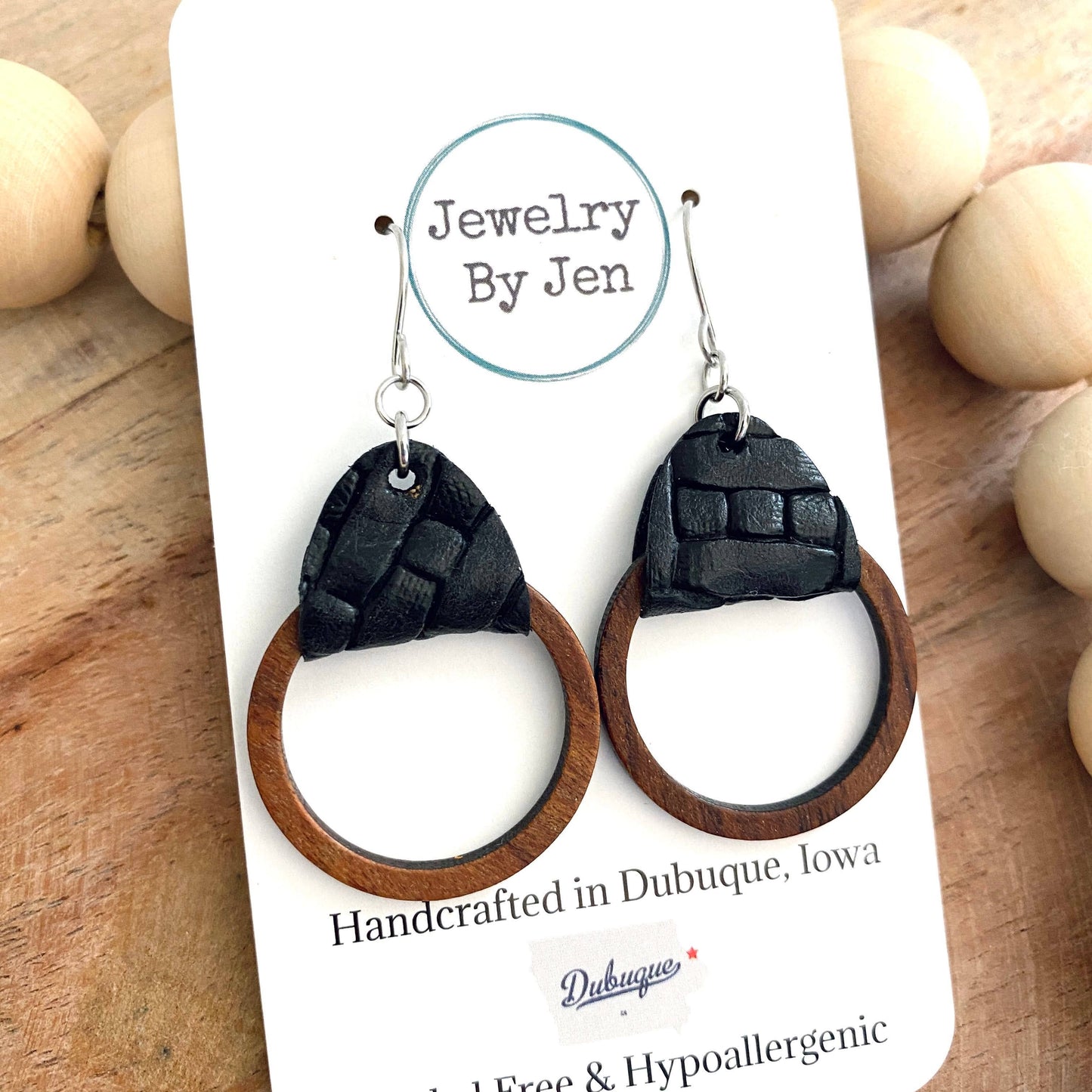 Wood Hoop: Black Weaved Earrings