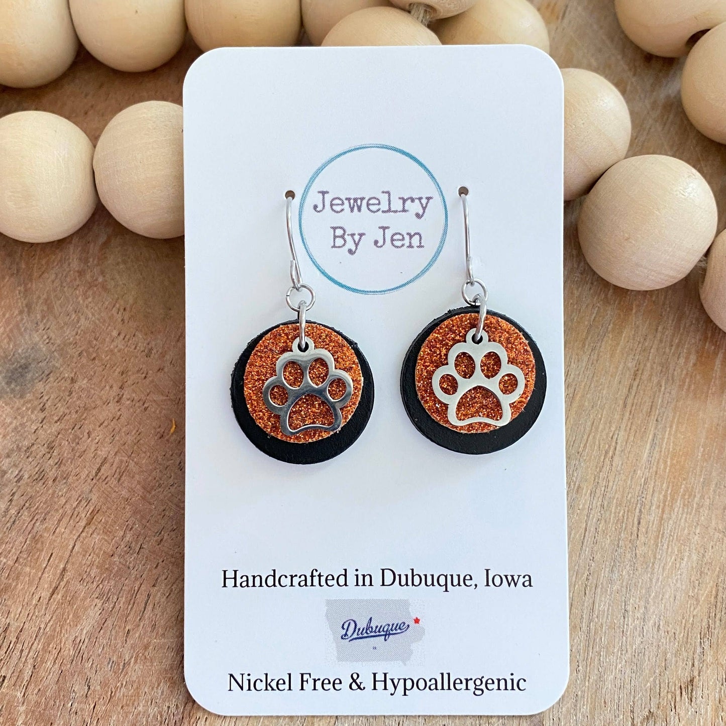 Paw Charm: Orange Glitter & Black