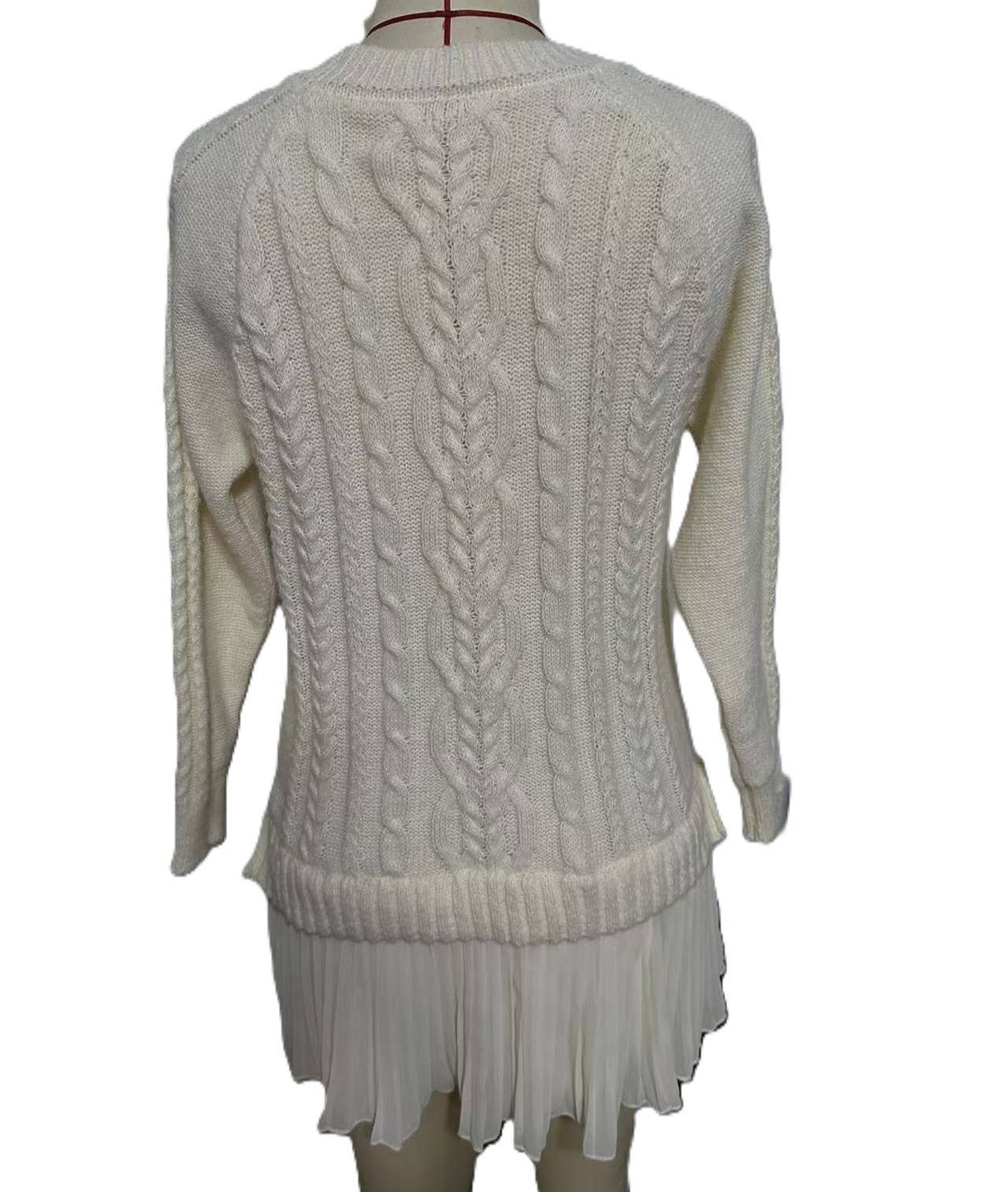 Fashion Patchwork Mesh Cable Knit Sweater Dress