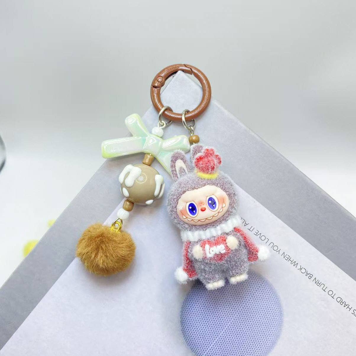 Labubu love heart flocking keychain Valentine's gift