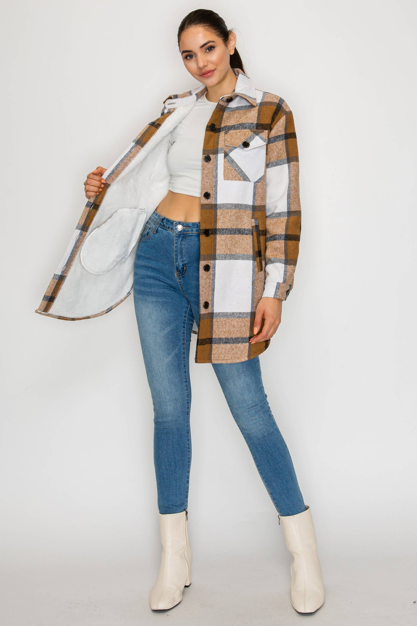 USA Plaid Sherpra Shacket